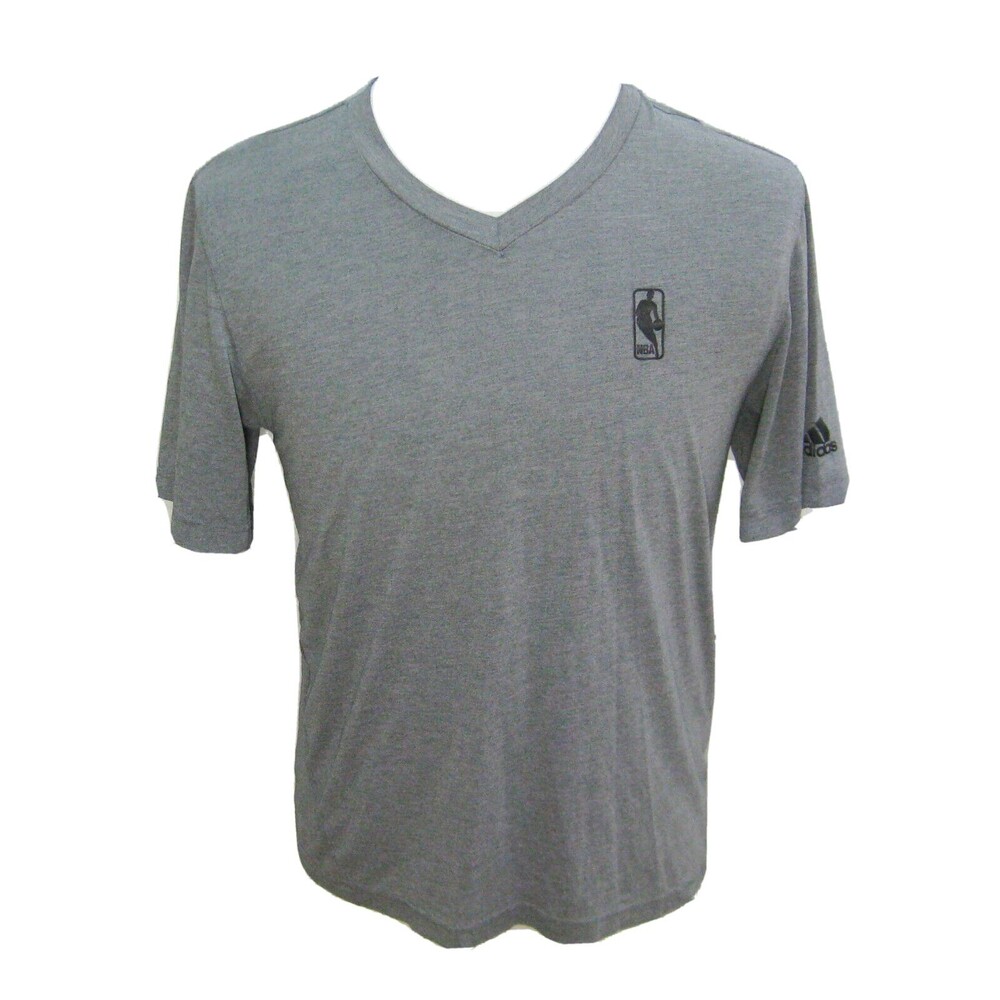 ADIDAS Men's (Size Medium) Solid Gray Short Sleeve V-Neck T-Shirt NBA Baskeball